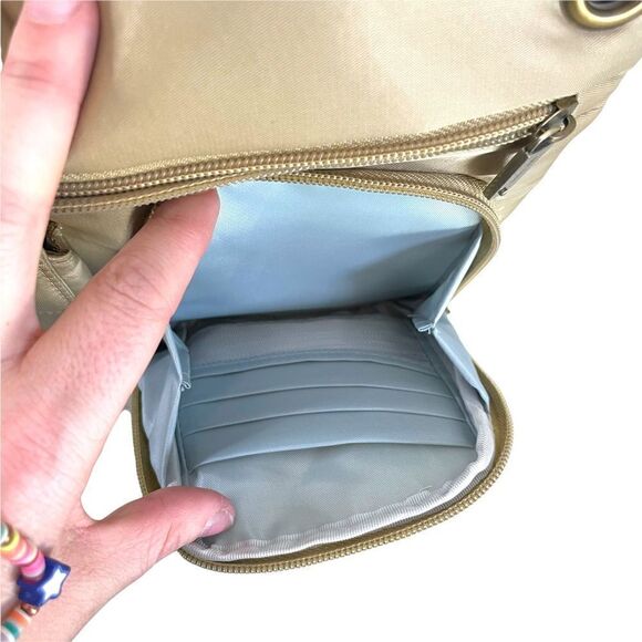 Travelon Tan Nylon Crossbody Bag Zipper Pockets - Picture 5 of 9